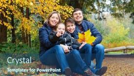  Presentation with children talking - Audience pleasing PPT theme consisting of family-relaxing-outdoor-in-autumn backdrop and a ocean colored foreground