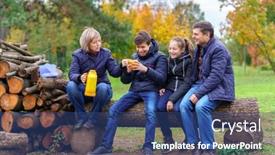  Presentation with children talking - Slide set consisting of family-relaxing-outdoor-in-autumn background and a ocean colored foreground