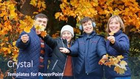  Presentation with children talking - Cool new slide deck with family-relaxing-outdoor-in-autumn backdrop and a ocean colored foreground