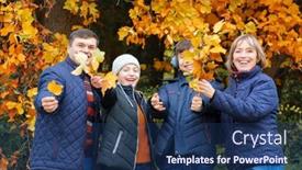  Presentation with children talking - PPT theme with family-relaxing-outdoor-in-autumn background and a ocean colored foreground