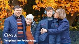  Presentation with children talking - PPT theme having family-relaxing-outdoor-in-autumn background and a ocean colored foreground