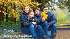  Presentation with children talking - Presentation design with family-relaxing-outdoor-in-autumn background and a ocean colored foreground