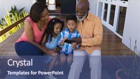  Presentation with family photo - Colorful PPT theme enhanced with family reviewing photo on mobile backdrop and a ocean colored foreground