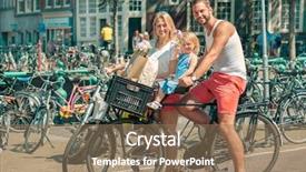  Presentation with amsterdam - PPT layouts enhanced with family riding bikes in amsterdam background and a coral colored foreground