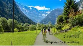  Presentation with switzerland - Theme with family-riding-by-bike background and a gold colored foreground