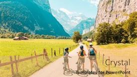  Presentation with mountain bike - Slides having family-riding-on-mountain-bike background and a coral colored foreground
