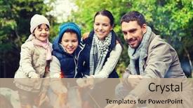  Presentation with family tourism - Audience pleasing presentation theme consisting of family roasting marshmallow over campfire backdrop and a coral colored foreground