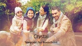 Presentation with camping - Theme having family roasting marshmallow over campfire background and a coral colored foreground