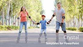  Presentation with park - Slide deck with rollerskates - family rollerskating in park background and a gray colored foreground