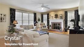  Presentation with home black family - PPT theme enhanced with family room in suburban home background and a  colored foreground