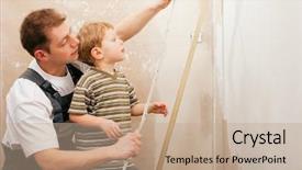  Presentation with catholic father son hoyly spirit - Amazing PPT theme having family rules - father and son measuring backdrop and a coral colored foreground