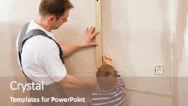  Presentation with bubble - PPT theme with family rules - father and son measuring background and a coral colored foreground