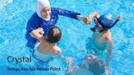  Presentation with muslim family - Presentation theme having family rules - muslim girl with special swimming background and a teal colored foreground