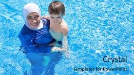  Presentation with muslim family - Cool new presentation theme with family rules - muslim girl with special swimming backdrop and a teal colored foreground