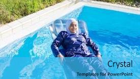  Presentation with muslim family - Slides with family rules - muslim girl with special swimming background and a cyan colored foreground
