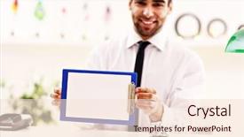  Presentation with hospitality hotel reception female receptionist - Presentation design consisting of family rules - picture showing happy receptionist working background and a lemonade colored foreground