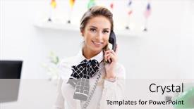 Presentation with receptionist - Audience pleasing presentation theme consisting of family rules - picture showing happy receptionist working backdrop and a light gray colored foreground