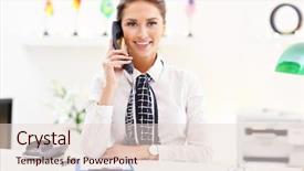  Presentation with receptionist - Beautiful PPT theme featuring family rules - picture showing happy receptionist working backdrop and a lemonade colored foreground