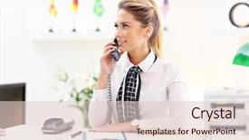  Presentation with receptionist - PPT theme having family rules - picture showing happy receptionist working background and a lemonade colored foreground