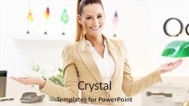  Presentation with receptionist - Beautiful slide set featuring family rules - picture showing happy receptionist working backdrop and a  colored foreground