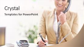  Presentation with hospitality hotel reception female receptionist - Presentation design with family rules - picture showing happy receptionist working background and a sky blue colored foreground