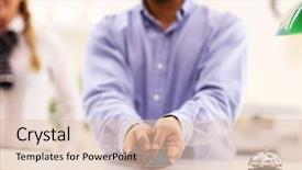  Presentation with hospitality hotel reception female receptionist - Amazing PPT theme having family rules - picture showing happy receptionist working backdrop and a  colored foreground