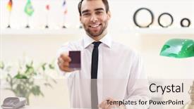  Presentation with receptionist - Cool new PPT layouts with family rules - picture showing happy receptionist working backdrop and a  colored foreground