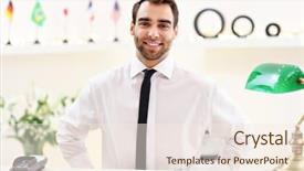  Presentation with receptionist - Amazing PPT theme having family rules - picture showing happy receptionist working backdrop and a sky blue colored foreground