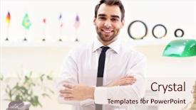  Presentation with receptionist - Slide set consisting of family rules - picture showing happy receptionist working background and a  colored foreground