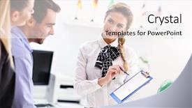  Presentation with receptionist - Amazing PPT theme having family rules - picture showing hotel receptionist talking backdrop and a sky blue colored foreground