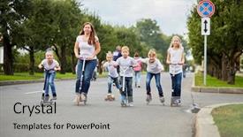  Presentation with street children - Beautiful theme featuring family rules - woman and five children backdrop and a light gray colored foreground
