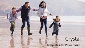  Presentation with winter family - PPT theme enhanced with family running along winter beach background and a soft green colored foreground