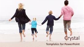  Presentation with winter family - PPT theme consisting of family running along winter beach background and a lemonade colored foreground