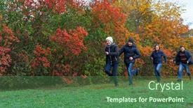  Presentation with children running - Audience pleasing slide deck consisting of family-running-in-autumn-city backdrop and a ocean colored foreground