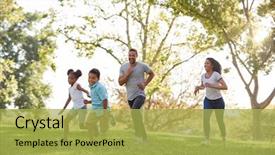  Presentation with running - Slide deck consisting of family running through park together background and a yellow colored foreground