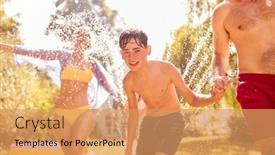  Presentation with water - PPT theme having family-running-through-water background and a coral colored foreground