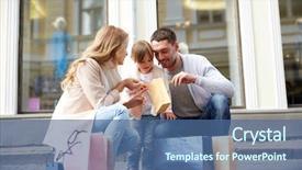  Presentation with family shopping - Presentation design having family sale consumerism and people background and a ocean colored foreground