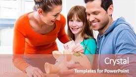  Presentation with saving - Beautiful PPT theme featuring family saving money by moving backdrop and a coral colored foreground