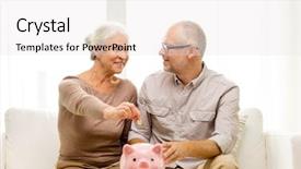  Presentation with piggy bank - Slides having family savings age and people background and a sky blue colored foreground