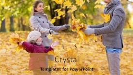  Presentation with season - Slide deck enhanced with family season and people concept - happy mother father and little daughter playing with autumn leaves at park background and a yellow colored foreground