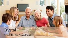  Presentation with sharing - Beautiful slide set featuring family sharing meal backdrop and a coral colored foreground