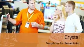  Presentation with family shopping - Audience pleasing theme consisting of family shopping at electronics supermarket backdrop and a gold colored foreground