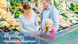 Presentation with family shopping - Slide deck enhanced with family shopping fruit and vegetables background and a teal colored foreground