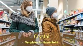  Presentation with family shopping - Slide set having family-shopping-in-supermarket-during background and a tawny brown colored foreground