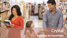  Presentation with family shopping - Amazing PPT layouts having family shopping in supermarket backdrop and a coral colored foreground