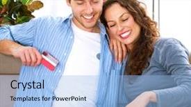  Presentation with family shopping - Beautiful theme featuring family shopping online happy smiling backdrop and a light blue colored foreground