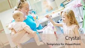  Presentation with family shopping - Slide set consisting of family shopping woman with baby in shop background and a lemonade colored foreground