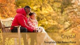  Presentation with family pet - Presentation theme featuring family-shot-with-father background and a gold colored foreground