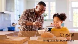  Presentation with baking cake - Presentation theme having family-shot-with-father background and a coral colored foreground