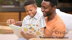  Presentation with family reading - Theme featuring family-shot-with-smiling-father background and a coral colored foreground